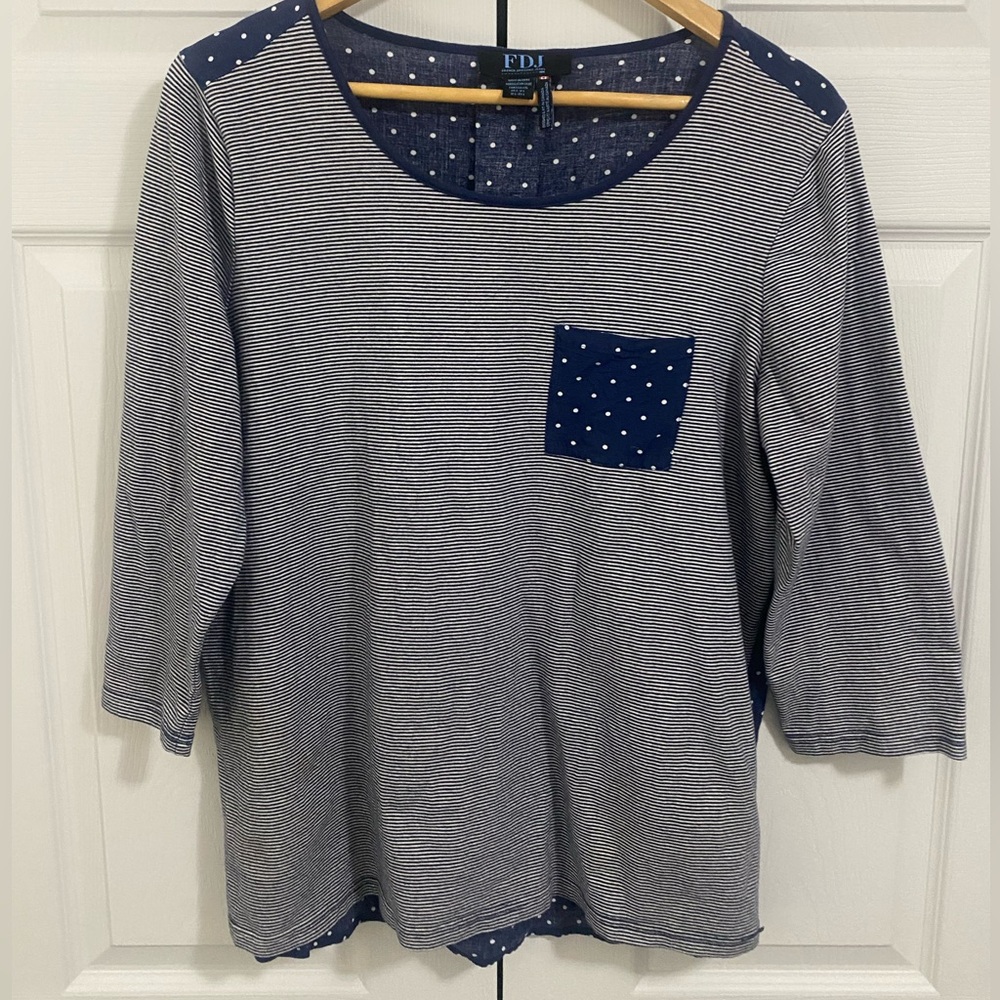 French Dressing Jeans Navy Striped Quarter Length Sleeve Top